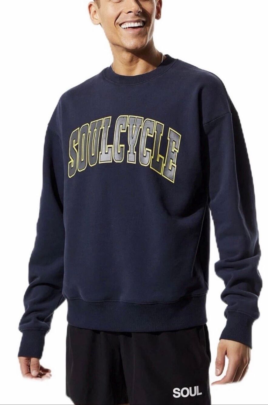 SoulCycle $128 Sam Crew Neck Pullover Sweatshirt Unisex Washed Navy S NWT